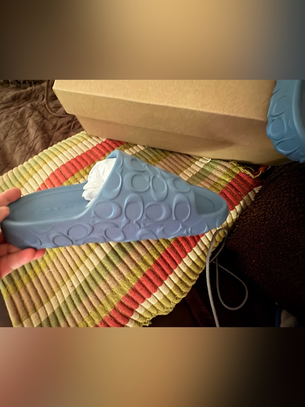 Coach Light Denim Molded Slide Sandals - Light Blue